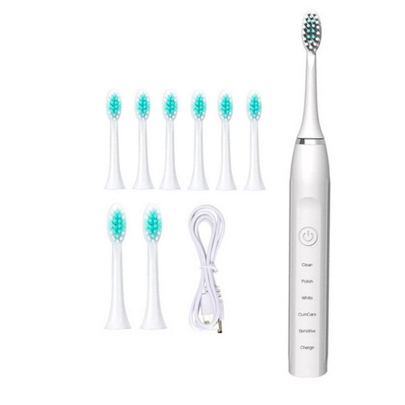 Periuta de dinti electrica, Sonic, USB, 5 moduri, 8 capete, Alb