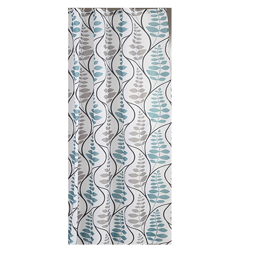 Perdea dus, poliester, cu 12 inele de prindere, 180x200cm, imprimeu cu frunze