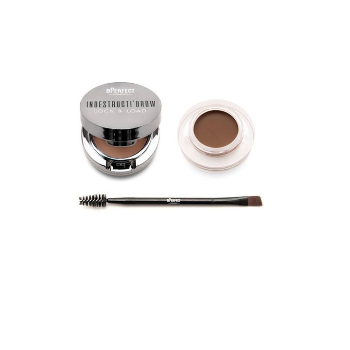 Pomada + Fard + Pensula pentru sprancene BPerfect Indestructi'Brow Lock&Load Eyebrow Pomade&Powder DUO Irid Brown, 4g