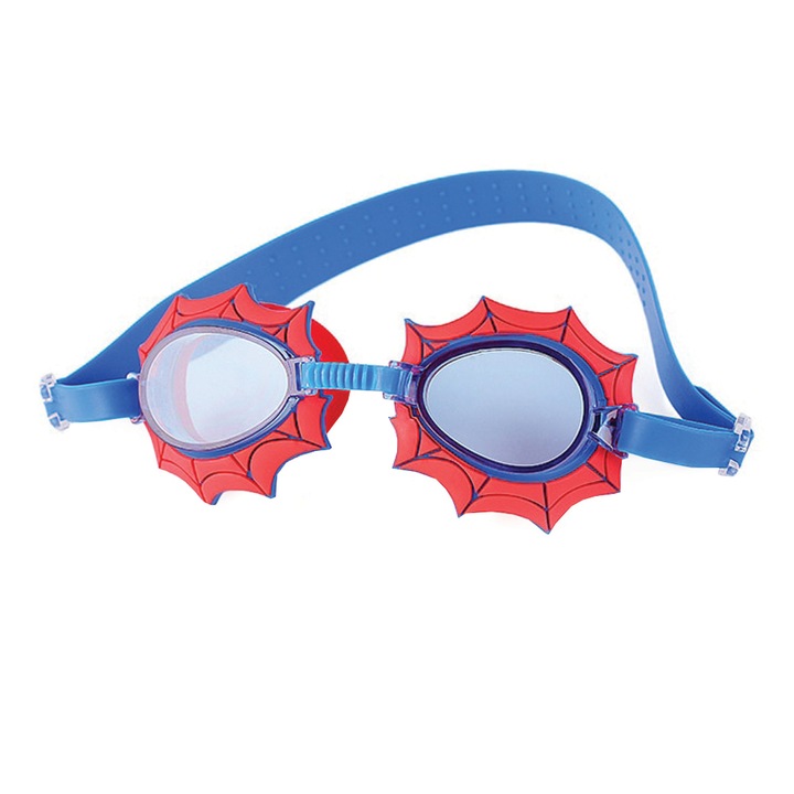 Ochelari de inot pentru copii 3-6 ani, design Spider-Man, cu protectie uv, punte nazala reglabila, Albastru/Rosu