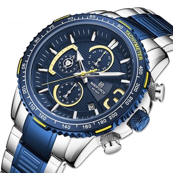 Ceas barbatesc NaviForce Athion, Cronograf, Dublu timp, Otel inoxidabil, Argint / Albastru Ceas barbatesc NaviForce Athion, Cronograf, Dublu timp, Otel inoxidabil, Argint / Albastru