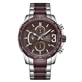 Ceas barbatesc NaviForce Athion, Cronograf, Dublu timp, Otel inoxidabil, Argint / Maro Ceas barbatesc NaviForce Athion, Cronograf, Dublu timp, Otel inoxidabil, Argint / Maro
