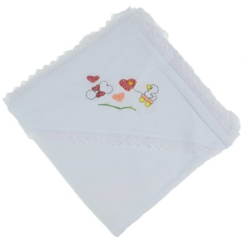 Prosop cu gluga 90 x 90 cm pentru fete Pifou 9001A14, Alb 90 x 90 cm Prosop cu gluga 90 x 90 cm pentru fete Pifou 9001A14, Alb 90 x 90 cm