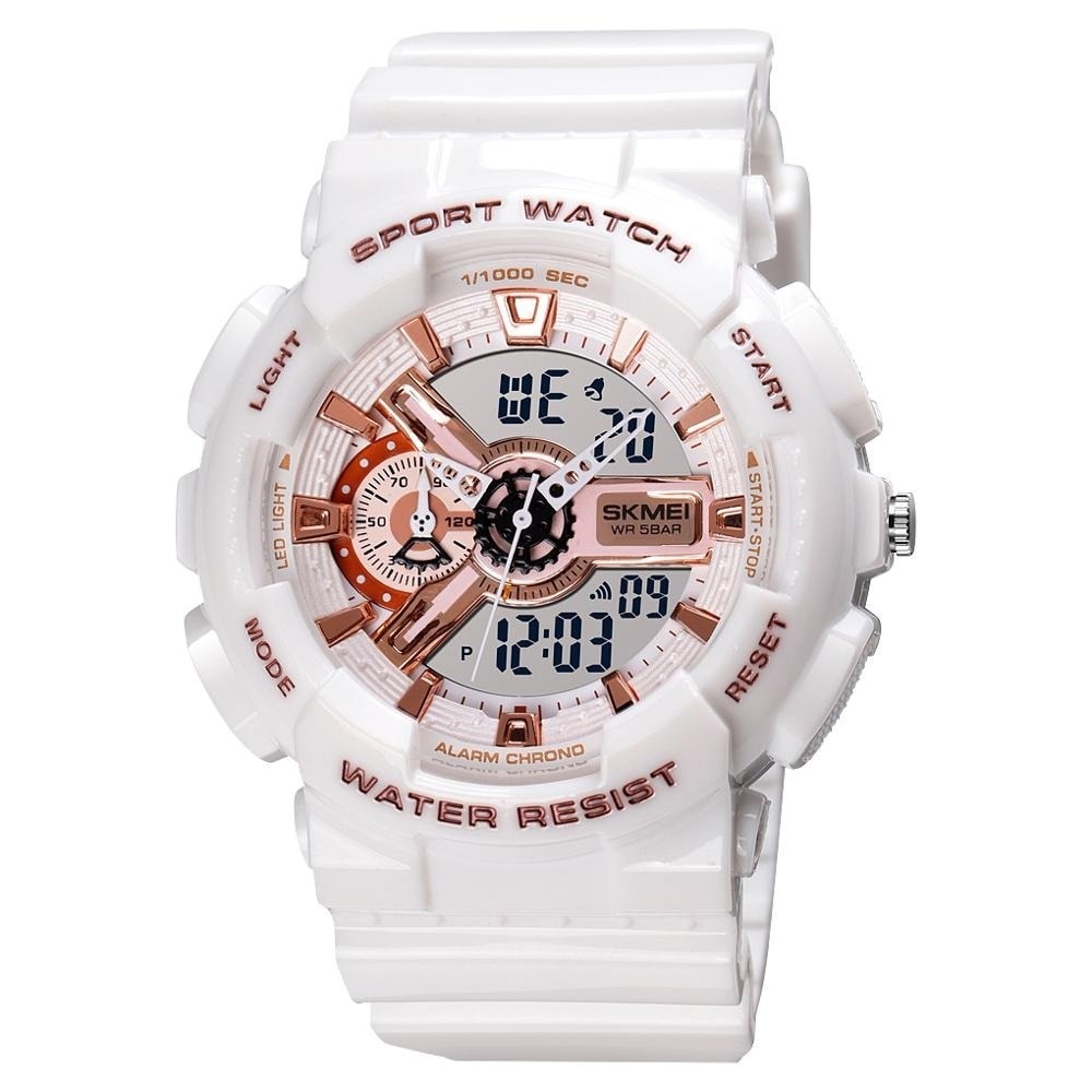 Ceas barbatesc SKMEI Shockproof, Alb / Aur Roz
