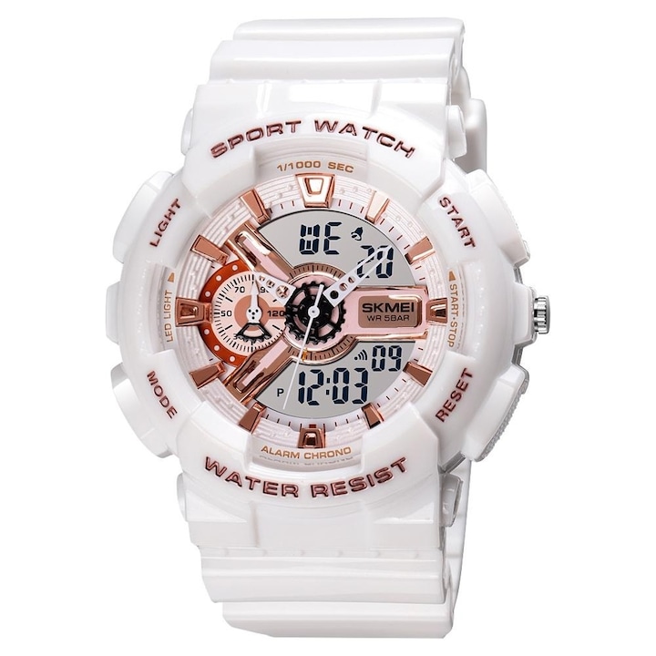 Спортен мъжки часовник SKMEI Shockproof, Бял / Розово злато