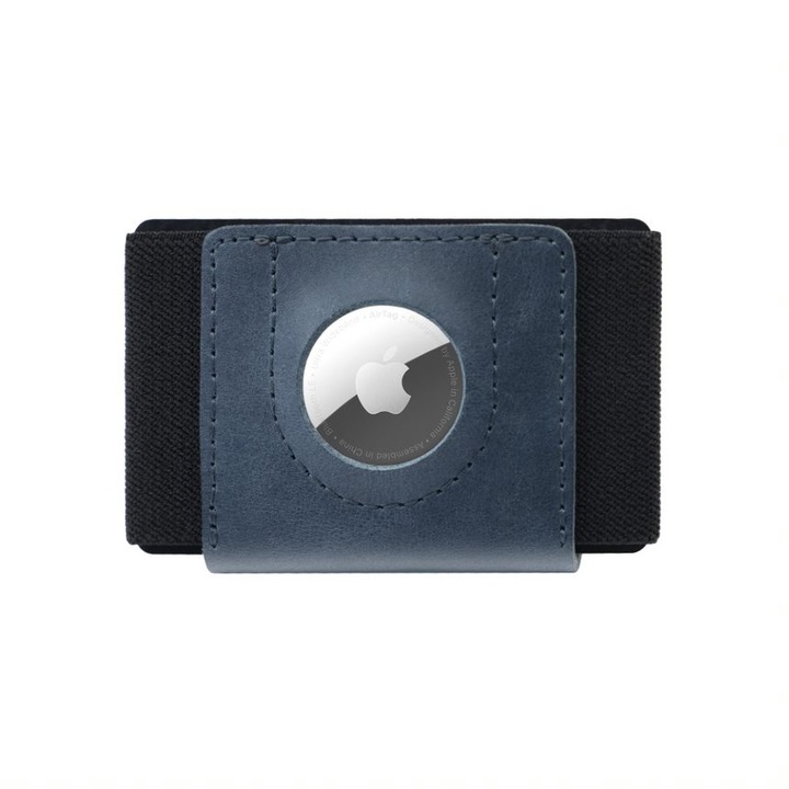 Portofel piele naturala compatibila cu Apple AirTag, FIXED Tiny Wallet, albastru