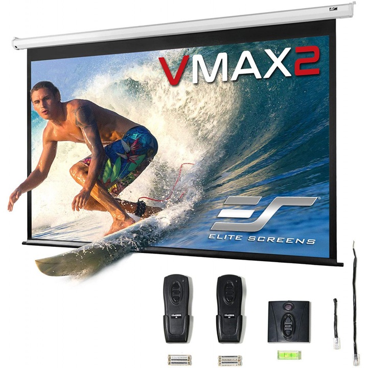 Електрически прожекционен екран, стена/таван, 234,7 x 132 см, EliteScreens VMAX106XWH2, Формат 16: 9, Тригер 12V, Капка 20,3 см