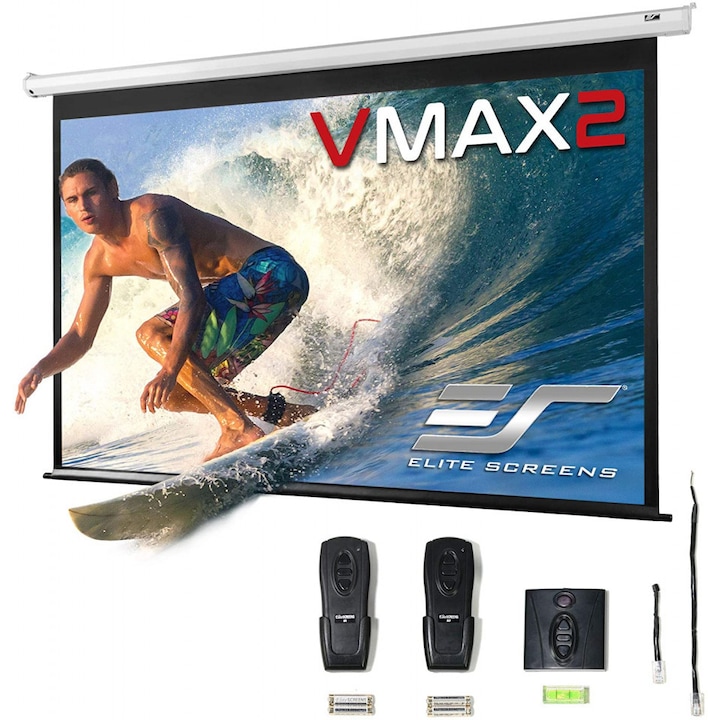 Електрически прожекционен екран, стена/таван, 234,7 x 132 см, EliteScreens VMAX106XWH2, Формат 16: 9, Тригер 12V, Капка 20,3 см