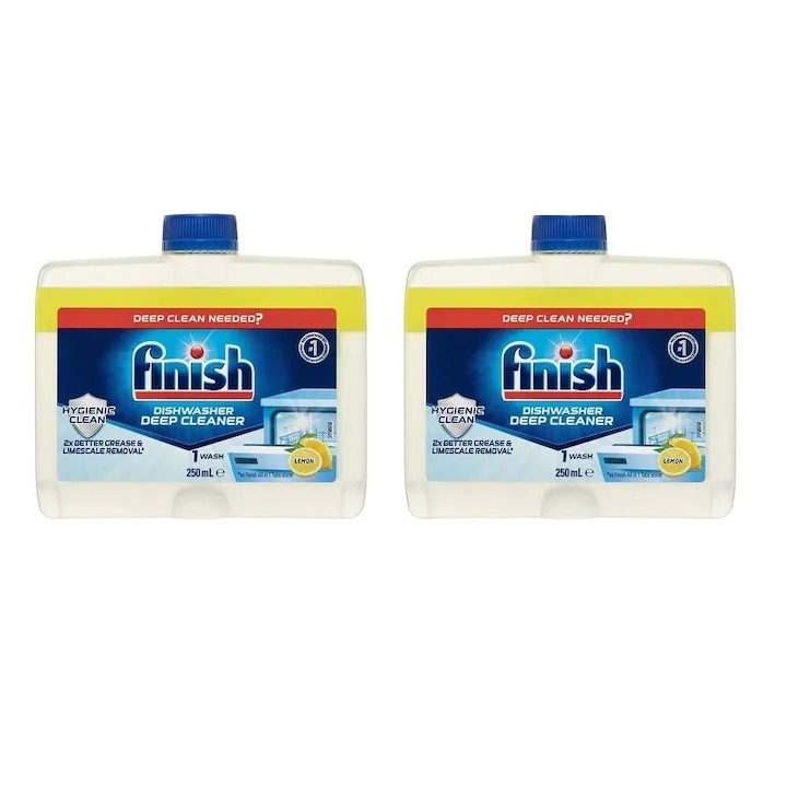 Комплект почистващ разтвор за съдомиялна машина Finish Lemon, 2x250 мл