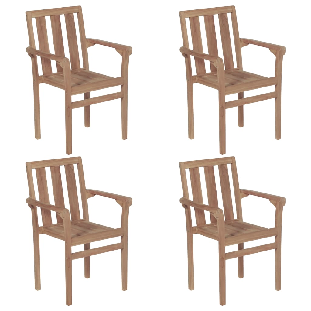 Set de 4 scaune stivuibile de exterior din lemn masiv vidaXL, Lemn, 58 x 50 x 89 cm, Maro