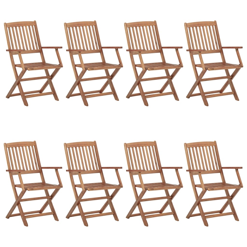 Set de 8 scaune pliabile de gradina din lemn masiv vidaXL, Lemn, 54 x 57 x 91 cm, Maro
