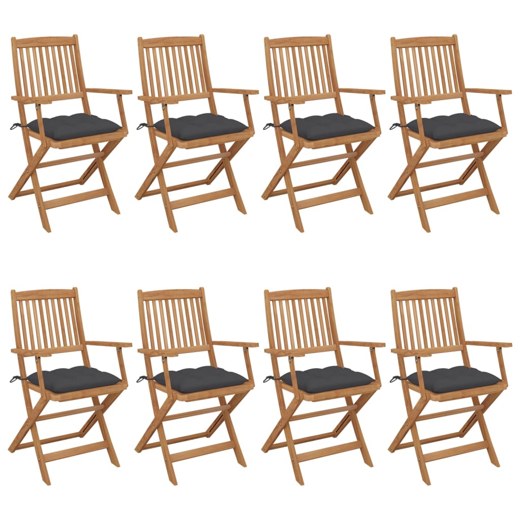 Set de 8 scaune pliabile de gradina cu perne vidaXL, Lemn, 54 x 57 x 91 cm, Maro/Antracit