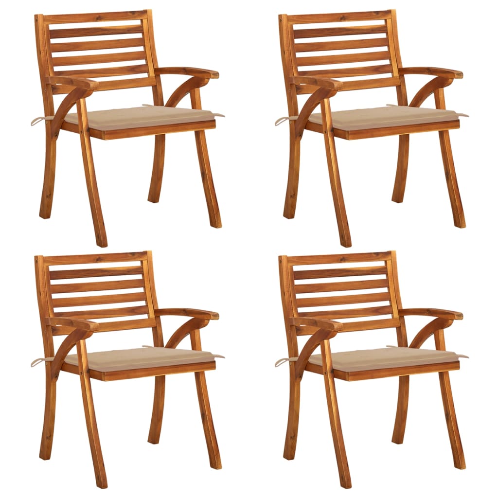 Set de 4 scaune de gradina cu perne bej vidaXL, Lemn, 59 x 59 x 87 cm, Maro/Bej