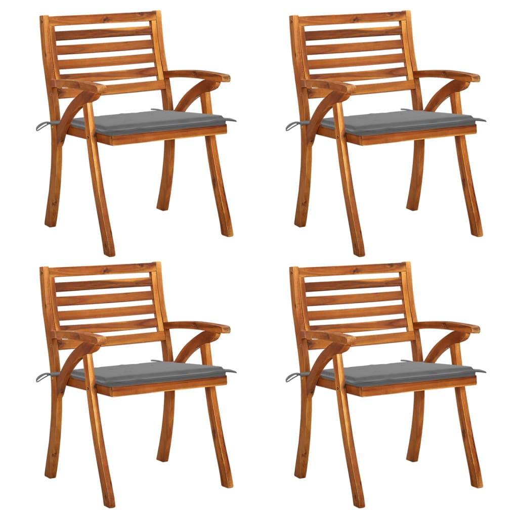 Set de 4 scaune de gradina cu perne gri vidaXL, Lemn, 59 x 59 x 87 cm, Maro/Gri
