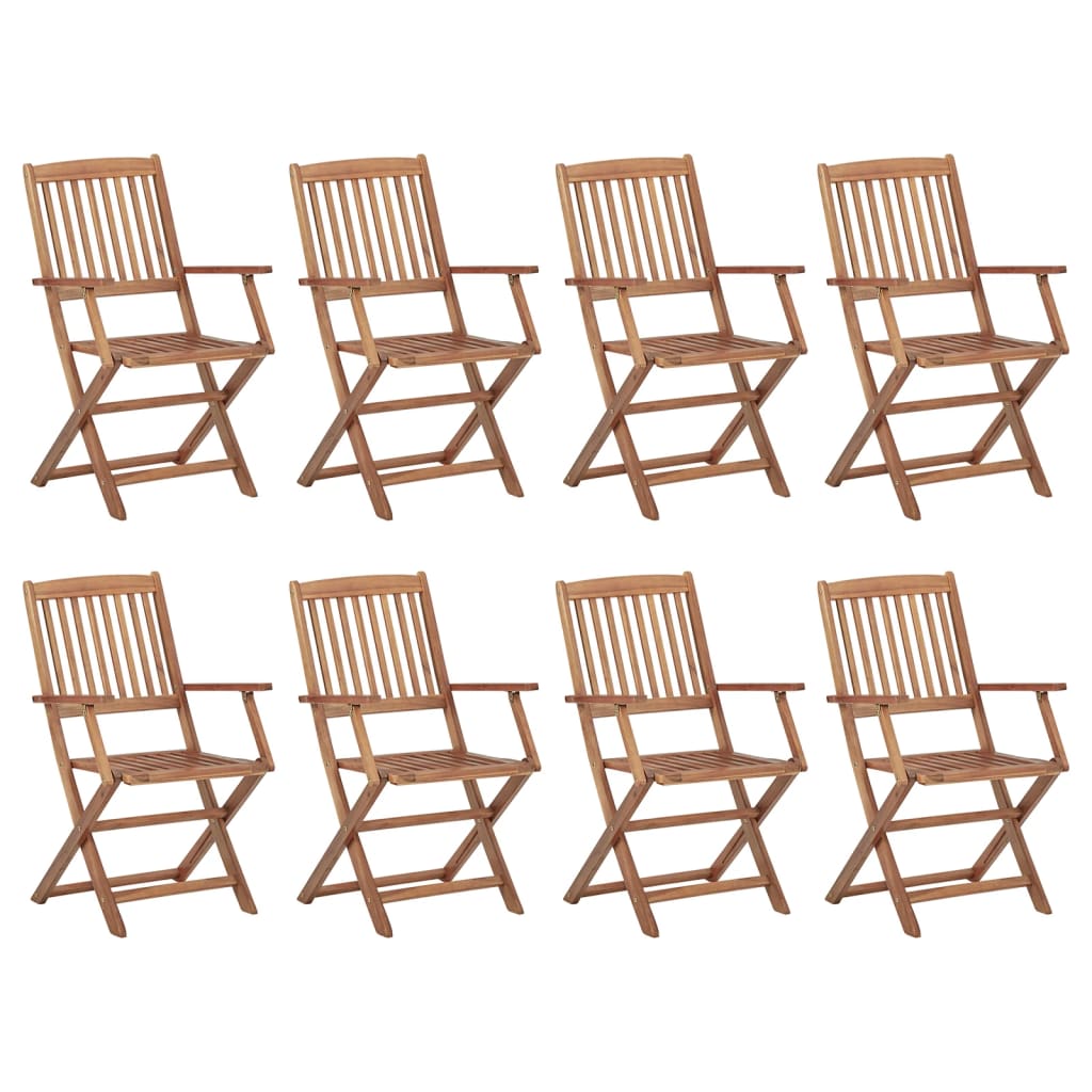 Set de 8 scaune pliabile de exterior din lemn masiv vidaXL, Lemn, 54 x 57 x 91 cm, Maro