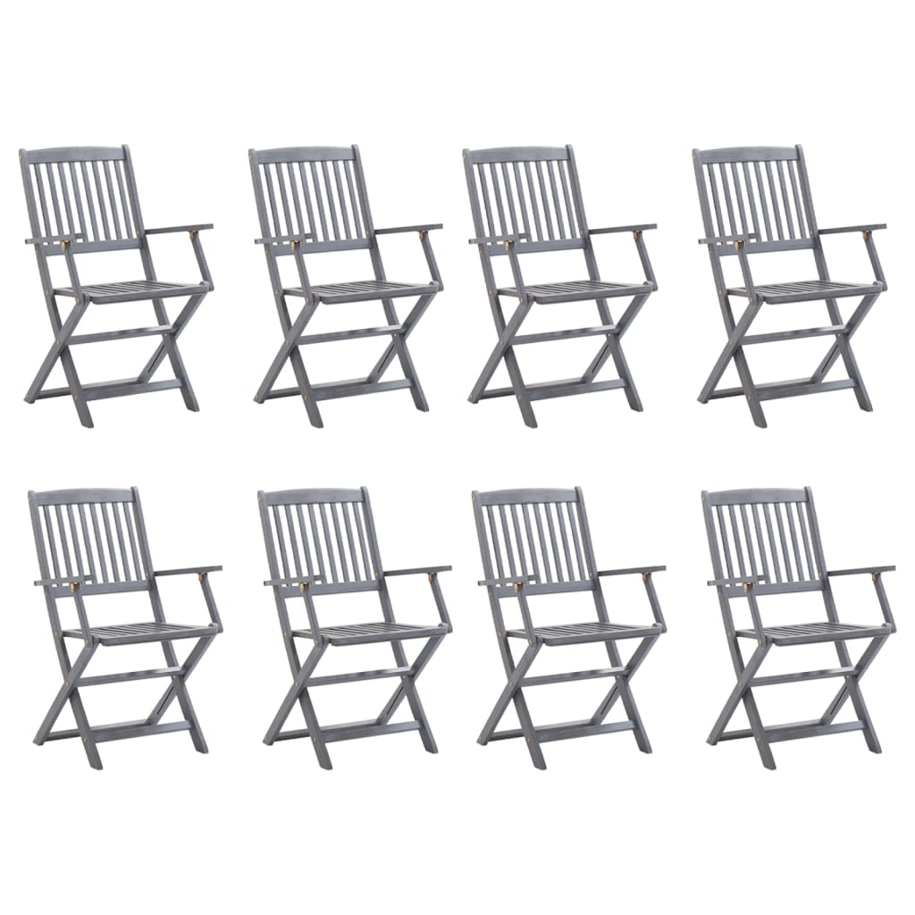 Set de 8 scaune de exterior vidaXL, Lemn de acacia, 54 x 57 x 91 cm, Gri