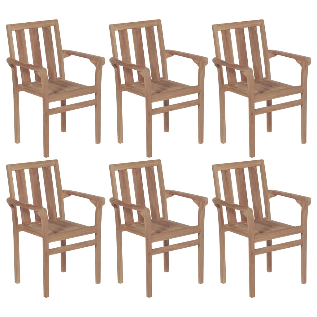 Set de 6 scaune stivuibile de exterior din lemn masiv vidaXL, Lemn, 58 x 50 x 89 cm, Maro