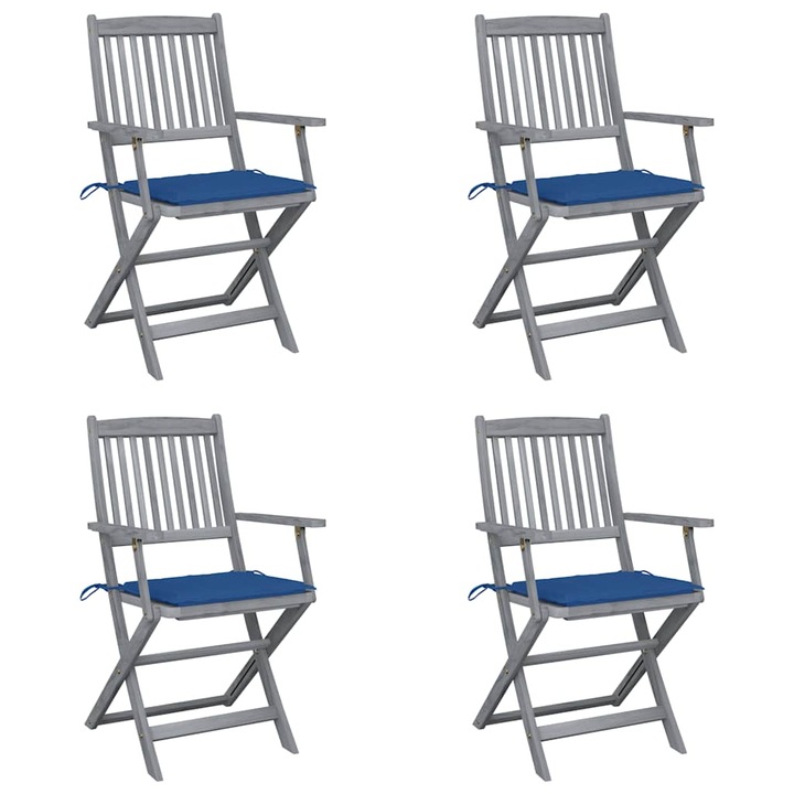 Set scaune pliabile de exterior cu perne vidaXL, 4 buc., lemn masiv acacia 3064519