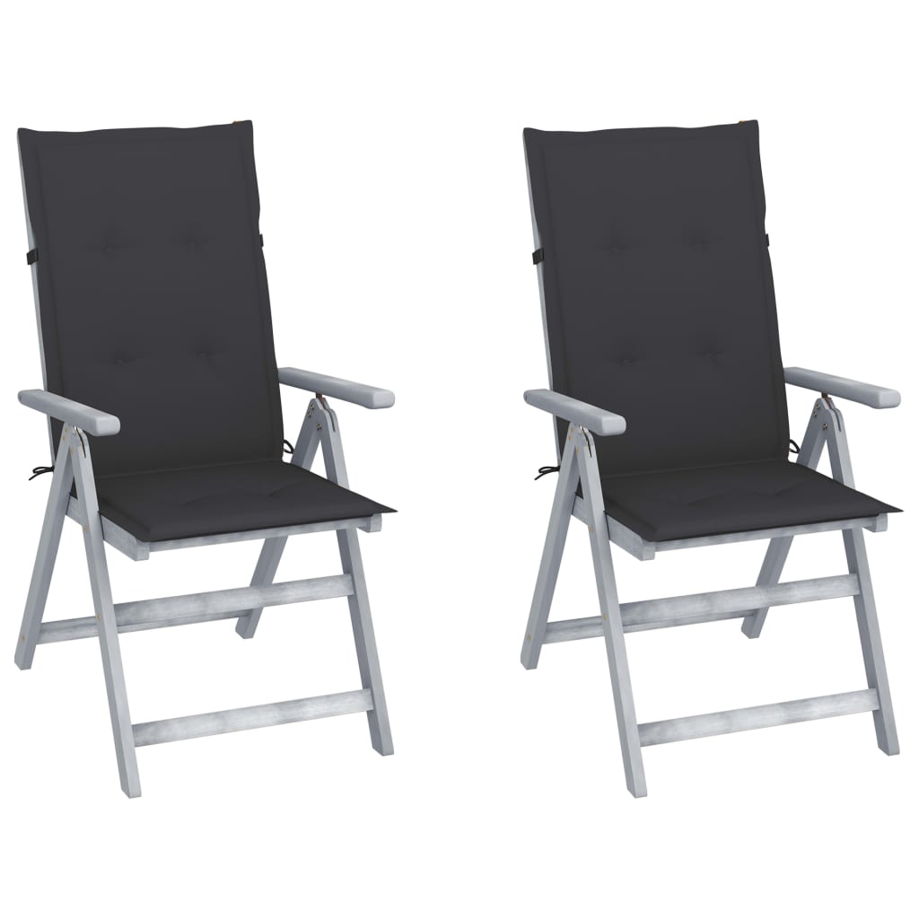 Set de 4 scaune pliabile de gradina cu salteluta, vidaXL, Lemn de acacia/Poliester, 56 x 70 x 110 cm, Gri-perna antracit