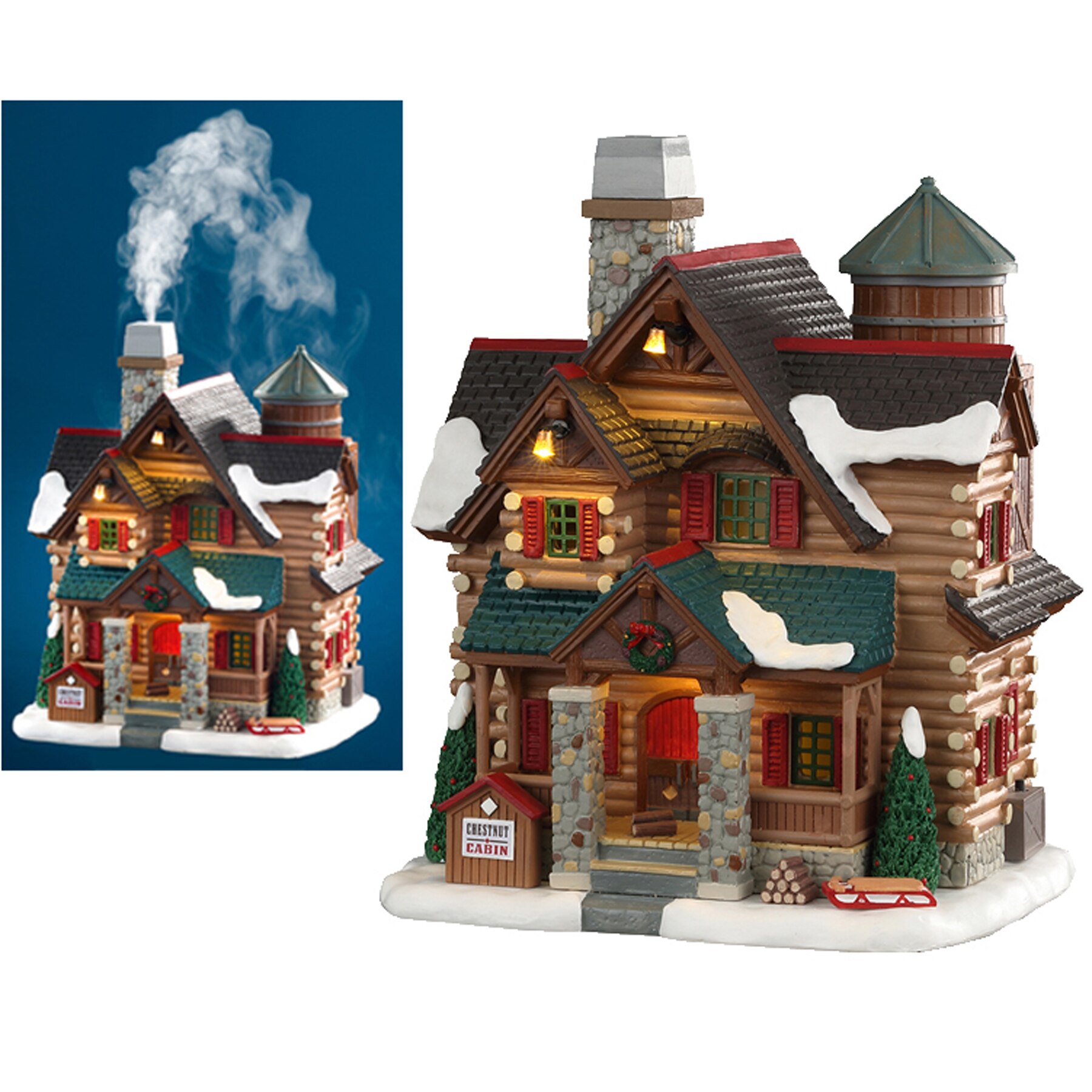 Figurina Christmas Village Lemax, Cabina de munte, Functie Fum si Lumini, Adaptor 4.5v Inclus