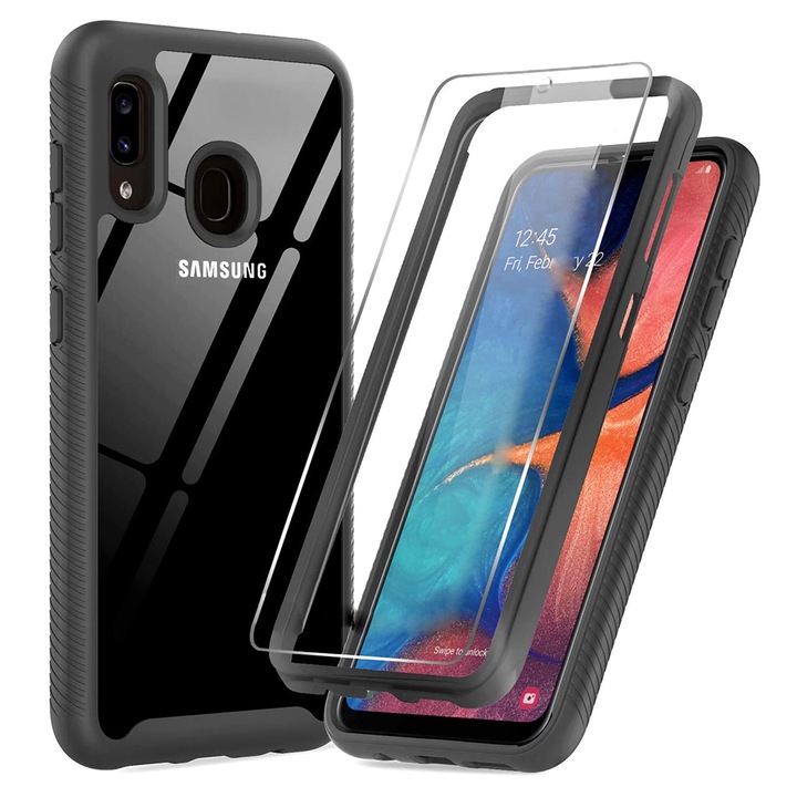 Кейс за Samsung Galaxy A20e + фолио, Techsuit Defense360 Pro, черен