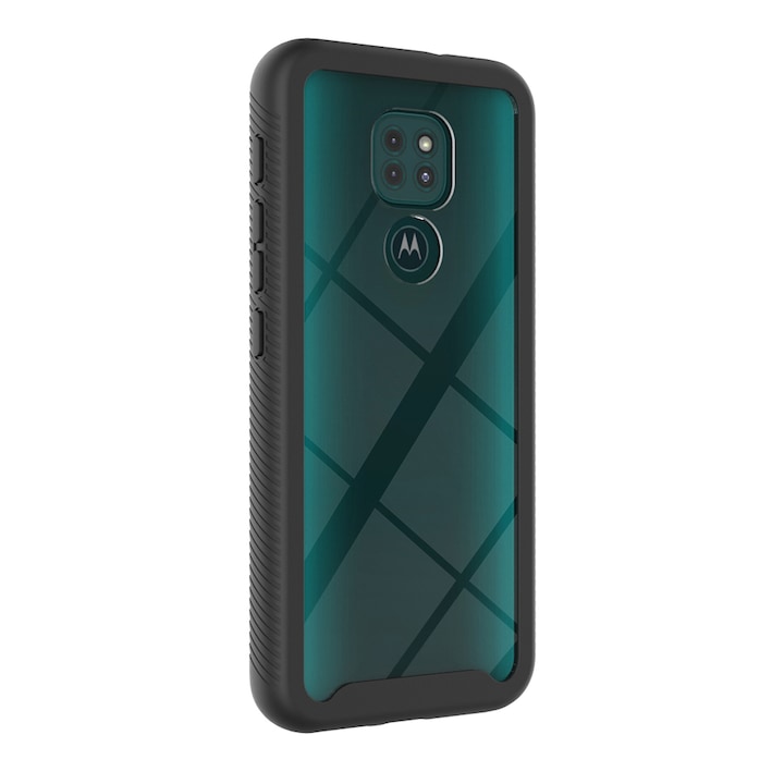 Калъф за телефон със защитно фолио, съвместимо с Motorola Moto G9 Play, черно