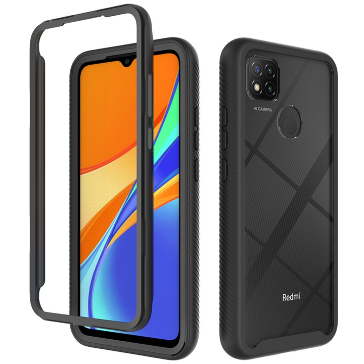 Калъф за Xiaomi Redmi 9C / Redmi 9C NFC и защита за екрана, Techsuit Defense360 Pro, черен