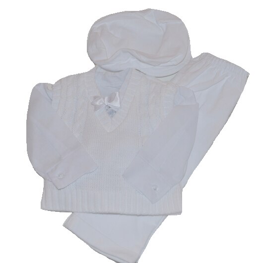 Costum de botez 5 piese pentru baieti Artex KPL2A-0-3-luni, Alb