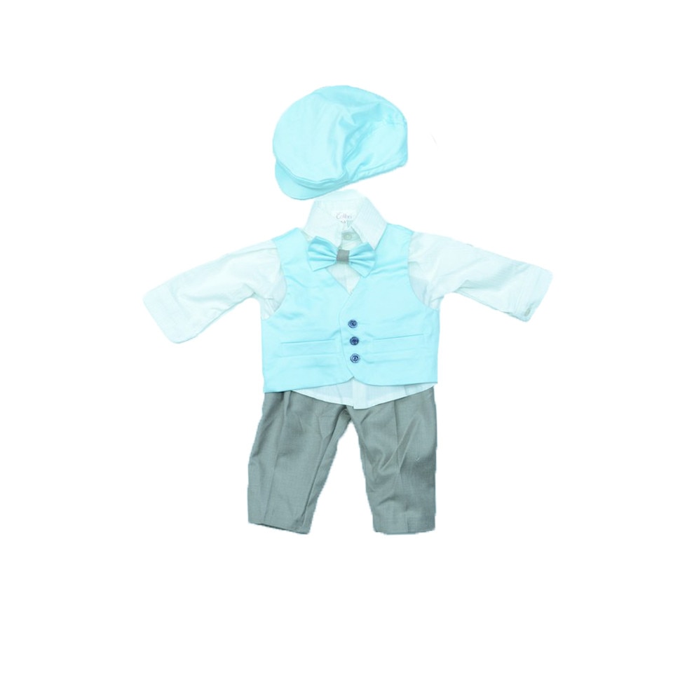 Costum botez 5 piese pentru baieti Colibri CCB-001-0-3-luni, Multicolor