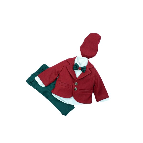 Costum botez 6 piese baieti Colibri 2035-RO1, Rosu