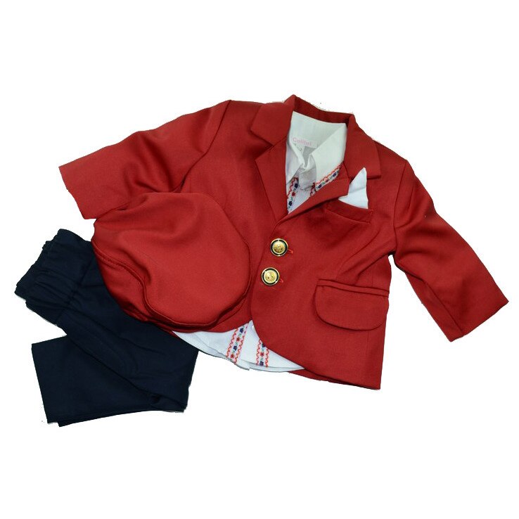 Costum elegant 4 piese pentru baieti Colibri CBC3-R-80-cm, Rosu 80 CM