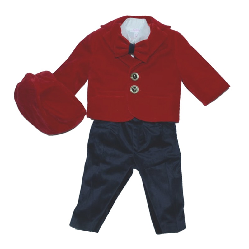 Costum botez 6 piese pentru baieti Colibri CBC2001-1, Rosu 3-6 luni