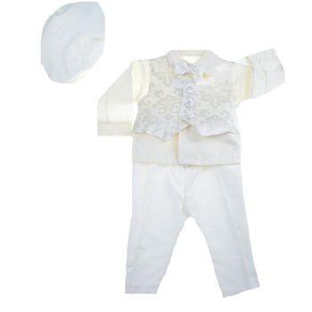 Costum de botez 4 piese pentru baieti Mini Junior CEB-33-0-luni, Alb Costum de botez 4 piese pentru baieti Mini Junior CEB-33-0-luni, Alb