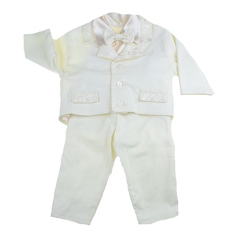Costum de botez 4 piese pentru baieti Mini Junior CEB-35-0-3-luni, Crem Costum de botez 4 piese pentru baieti Mini Junior CEB-35-0-3-luni, Crem