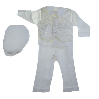 Costum de botez 5 piese pentru baieti Mini Junior CEB-36-0-3-luni, Crem Costum de botez 5 piese pentru baieti Mini Junior CEB-36-0-3-luni, Crem