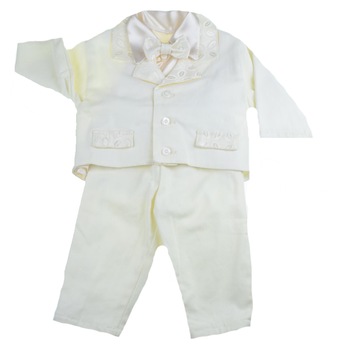 Costum de botez 4 piese pentru baieti Mini Junior CEB-37-0-3-luni, Crem Costum de botez 4 piese pentru baieti Mini Junior CEB-37-0-3-luni, Crem