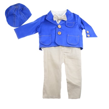 Costum de botez pentru baieti 5 piese Mini Junior CEB-27-0-3-luni, Albastru Costum de botez pentru baieti 5 piese Mini Junior CEB-27-0-3-luni, Albastru