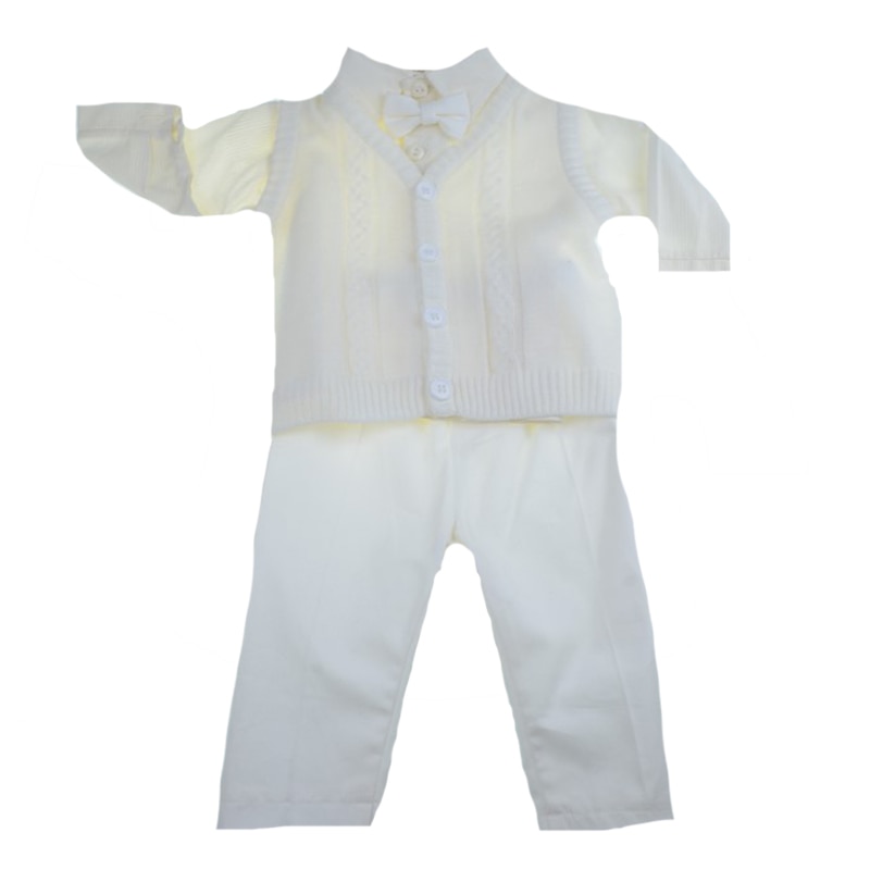 Costum de botez 4 piese pentru baieti Mini Junior CEB-38-0-3-luni, Crem
