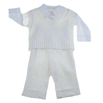Costum de botez 4 piese pentru baieti Mini Junior CEB-62-0-luni, Alb Costum de botez 4 piese pentru baieti Mini Junior CEB-62-0-luni, Alb
