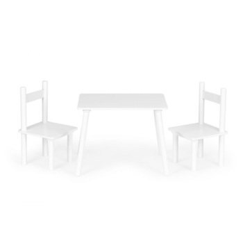 Masa cu scaune pentru copii, alb, picioare de pin, fara margini ascutite, 55 x 43 x 40 cm / 51.5 x 28 cm Masa cu scaune pentru copii, alb, picioare de pin, fara margini ascutite, 55 x 43 x 40 cm / 51.5 x 28 cm