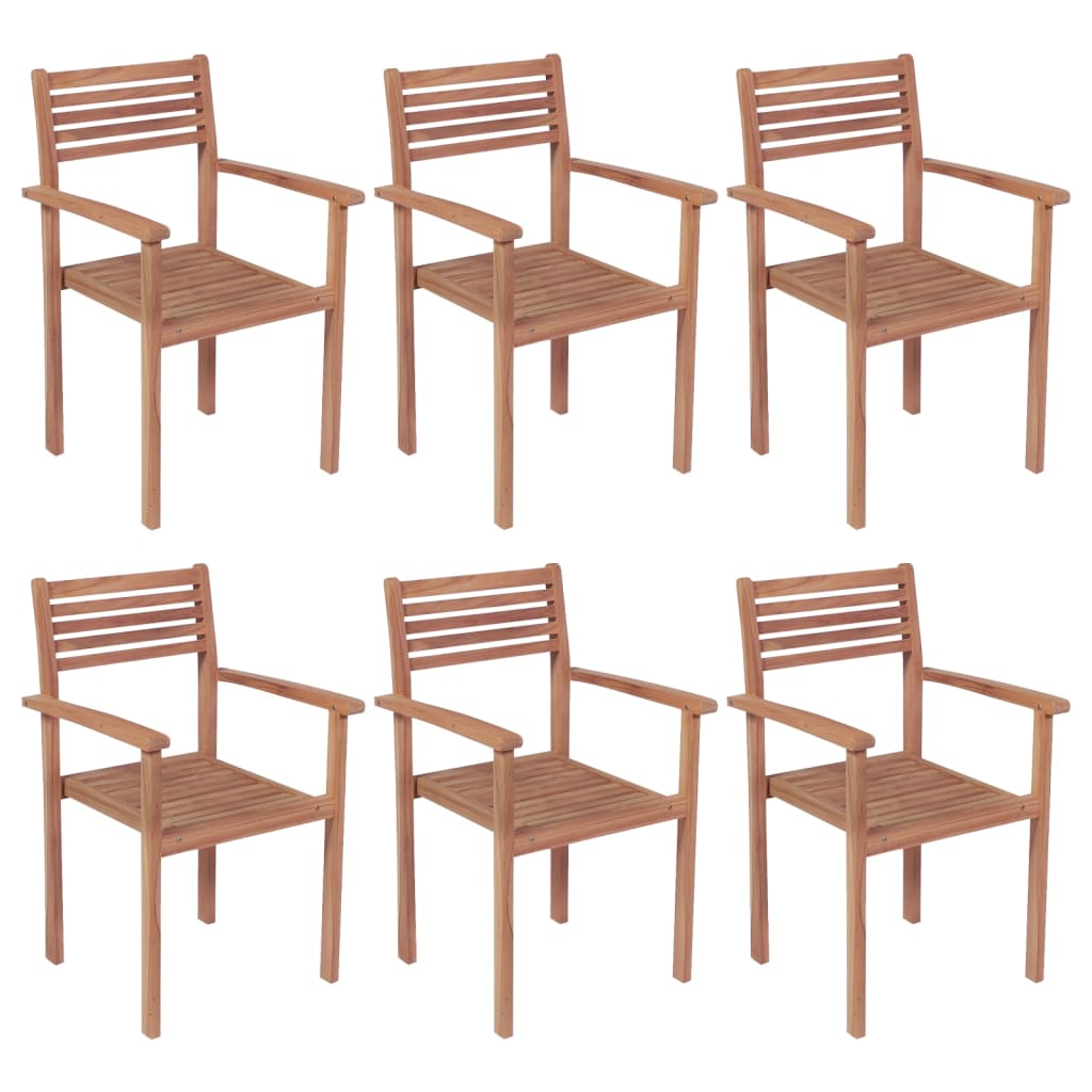Set de 6 scaune stivuibile de gradina, vidaXL, Lemn de tec, finisaj baza apa, 56 x 51 x 90 cm, Maro