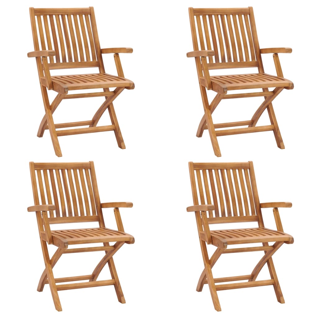 Set de 4 scaune pliabile de gradina. vidaXL, Lemn de tec - finisaj baza apa, 56 x 58 x 88 cm, Maro