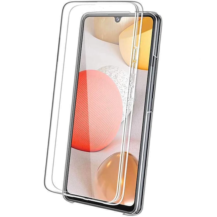 Калъф, съвместим с Phone 360 Hybrid Full Cover, 2 в 1, предна и задна защита, TPU и PET, съвместим със Samsung Galaxy A04s, прозрачен