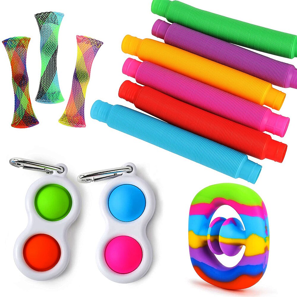 Set 12 Jucarii Zenuk® - Fidget toys, Pop Tubes, Simple Dimple, Breloc, Marble Mesh, Multicolor