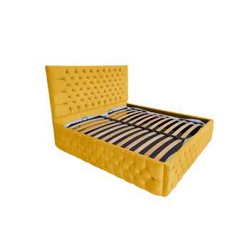 Pat Beds Place, cu somiera, Cyntia Premium Velvet Galben Mustar 48, 160x200 cm, H 130 cm Pat Beds Place, cu somiera, Cyntia Premium Velvet Galben Mustar 48, 160x200 cm, H 130 cm