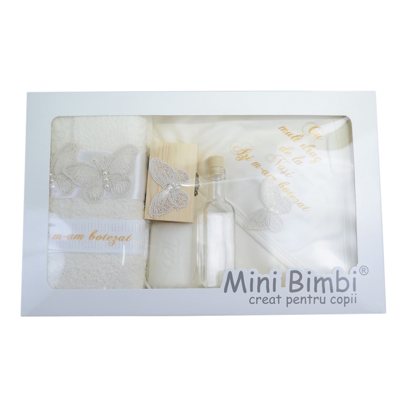 Trusou pentru botez 7 piese Mini Bimbi TBMB-11, Crem 3-6 luni