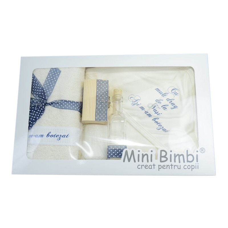 Trusou pentru botez 7 piese Mini Bimbi TBMB-13, Crem 3-6 luni