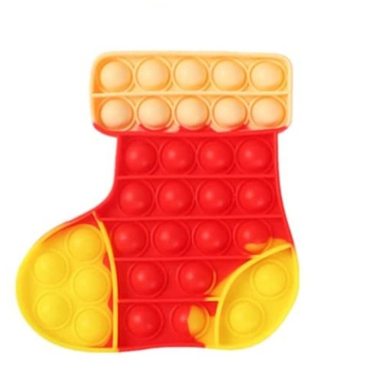 Jucarie antistres din silicon, Flippy, Pop It Now and Flip It, Ciorap Craciun, Rosu/Galben
