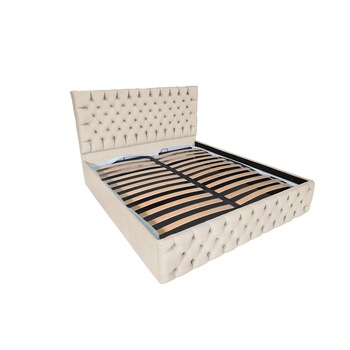 Pat Beds Place, cu somiera, Cyntia Velvet Crem 06, 160x200 cm, H 130 cm Pat Beds Place, cu somiera, Cyntia Velvet Crem 06, 160x200 cm, H 130 cm