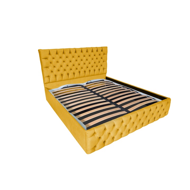Pat tapitat cu somiera Beds Place, Cyntia Velvet Galben Mustar 10, 120x200 cm, H 120 cm
